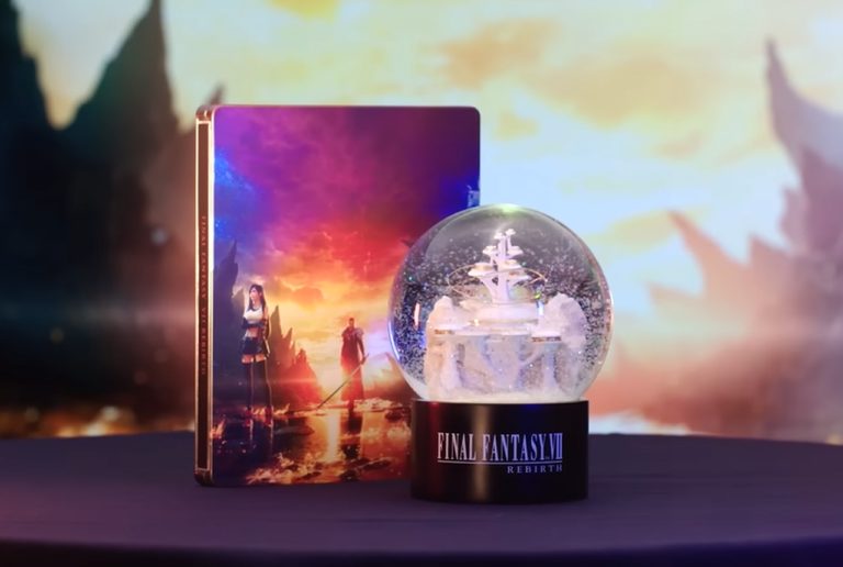 square enix ffvii rebirth gold saucer glitter globe logo